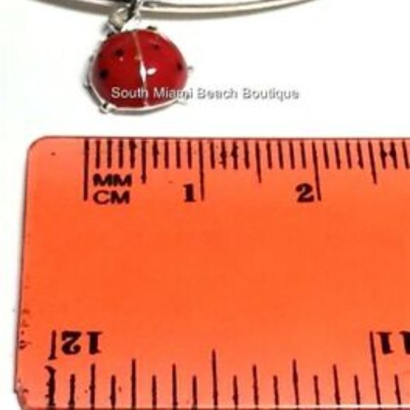 Ladybug Charm Bracelet Lady Bug Red Enamel Wire Adjustable Silver Plated - Picture 10 of 10